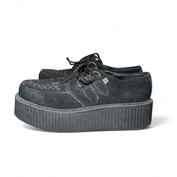 T.U.K. Black Suede Platform Creeper Shoes M7 W9 Goth Punk - Picture 5 of 8